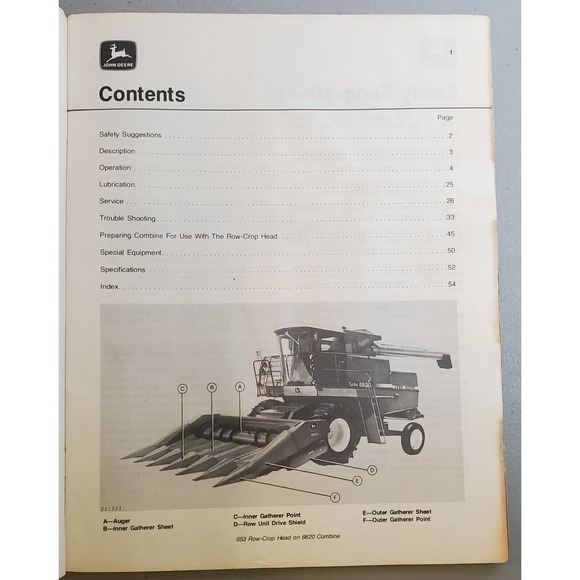 John Deere 50 Series Row-Crop Heads Operator's Manual 6620 Combine - Picture 3 of 6